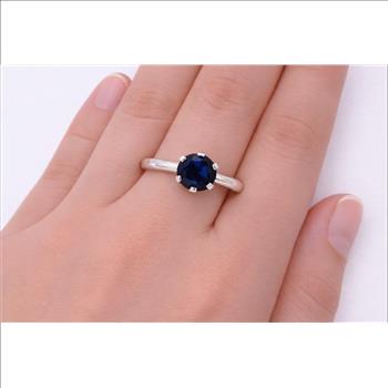 NO RESERVE 925 Sterling Silver 1.43 Ct Round Created Sapphire Ring 9 US Ring Size