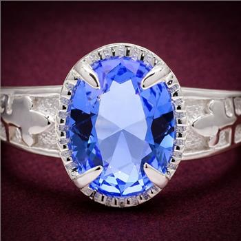 NO RESERVE 925 Sterling Silver 1.46 Ct Oval Created Tanzanite Ring 9 US Ring Size