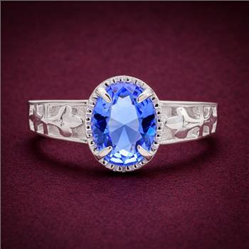 NO RESERVE 925 Sterling Silver 1.46 Ct Oval Created Tanzanite Ring 9 US Ring Size