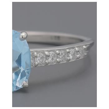 No Reserve 925 Sterling Silver 1.49 Ct Oval Blue Topaz Cubic Zirconia Ring 9  US Ring Size