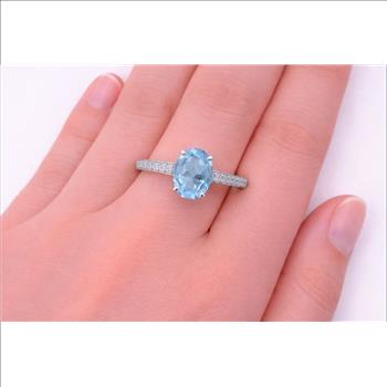 NO RESERVE 925 Sterling Silver 1.49 Ct Oval Blue Topaz Cubic Zirconia Ring 9 US Ring Size