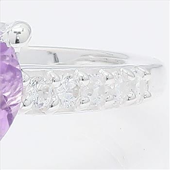 No Reserve 925 Sterling Silver 1.63 Ct Heart Amethyst Cubic Zirconia Ring