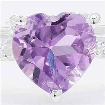 No Reserve 925 Sterling Silver 1.63 Ct Heart Amethyst Cubic Zirconia Ring