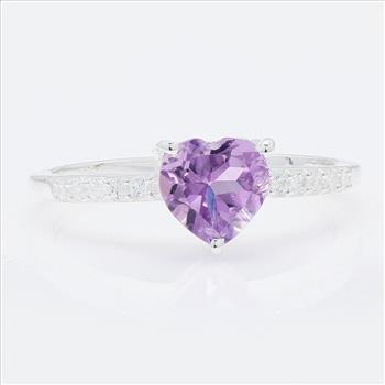 No Reserve 925 Sterling Silver 1.63 Ct Heart Amethyst Cubic Zirconia Ring