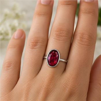 No Reserve 925 Sterling Silver 1.72 Ct Oval Created Ruby Ring
