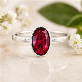 No Reserve 925 Sterling Silver 1.72 Ct Oval Created Ruby Ring
