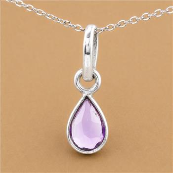 No Reserve 925 Sterling Silver 1.75 Ct Pear Amethyst Pendant