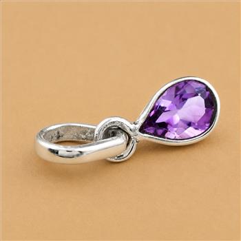 No Reserve 925 Sterling Silver 1.75 Ct Pear Amethyst Pendant