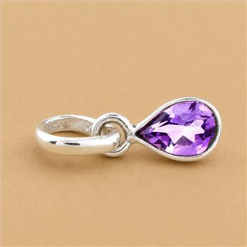No Reserve 925 Sterling Silver 1.75 Ct Pear Amethyst Pendant