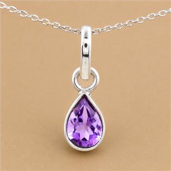 No Reserve 925 Sterling Silver 1.75 Ct Pear Amethyst Pendant