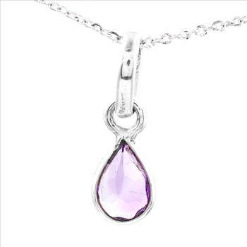 No Reserve 925 Sterling Silver 1.75 Ct Pear Amethyst Pendant