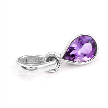 No Reserve 925 Sterling Silver 1.75 Ct Pear Amethyst Pendant