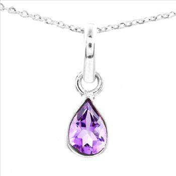 No Reserve 925 Sterling Silver 1.75 Ct Pear Amethyst Pendant