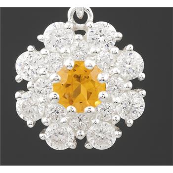 NO RESERVE 925 Sterling Silver 1.85 Ct Round Citrine Cubic Zirconia Pendant