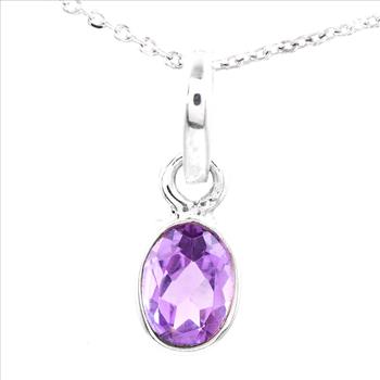 No Reserve 925 Sterling Silver 2.06 Ct Oval Amethyst Pendant