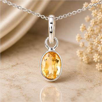 No Reserve 925 Sterling Silver 2.17 Ct Oval Citrine Pendant