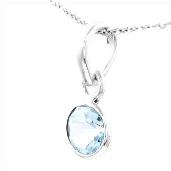 No Reserve 925 Sterling Silver 2.86 Ct Round Blue Topaz Pendant