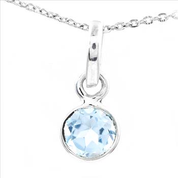 No Reserve 925 Sterling Silver 2.86 Ct Round Blue Topaz Pendant
