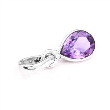No Reserve 925 Sterling Silver 3.10 Ct Pear Amethyst Pendant