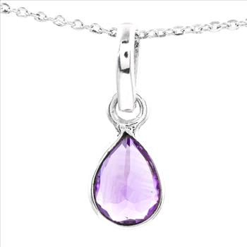 No Reserve 925 Sterling Silver 3.10 Ct Pear Amethyst Pendant