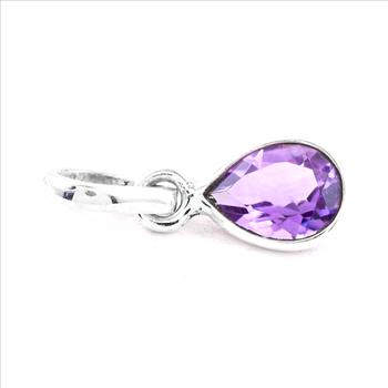No Reserve 925 Sterling Silver 3.10 Ct Pear Amethyst Pendant
