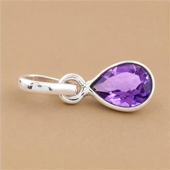 No Reserve 925 Sterling Silver 3.10 Ct Pear Amethyst Pendant