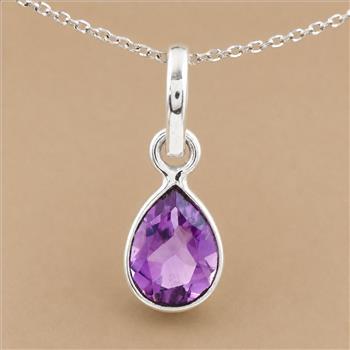No Reserve 925 Sterling Silver 3.10 Ct Pear Amethyst Pendant