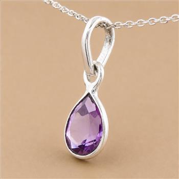 No Reserve 925 Sterling Silver 3.10 Ct Pear Amethyst Pendant