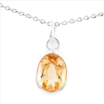 No Reserve 925 Sterling Silver 3.22 Ct Oval Citrine Pendant