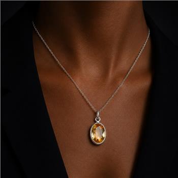 No Reserve 925 Sterling Silver 3.22 Ct Oval Citrine Pendant