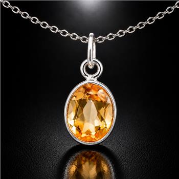 No Reserve 925 Sterling Silver 3.22 Ct Oval Citrine Pendant