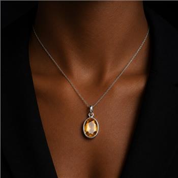 No Reserve 925 Sterling Silver 3.26 Ct Oval Citrine Pendant