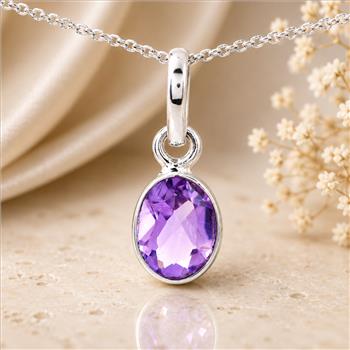 No Reserve 925 Sterling Silver 3.28 Ct Oval Amethyst Pendant
