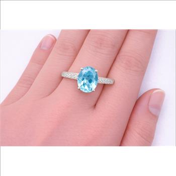 No Reserve 925 Sterling Silver 3.31 Ct Oval Blue Topaz Cubic Zirconia Ring