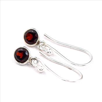 No Reserve 925 Sterling Silver 3.55 Ct Round Garnet Earrings
