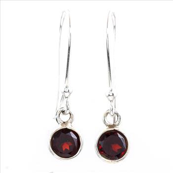 No Reserve 925 Sterling Silver 3.55 Ct Round Garnet Earrings