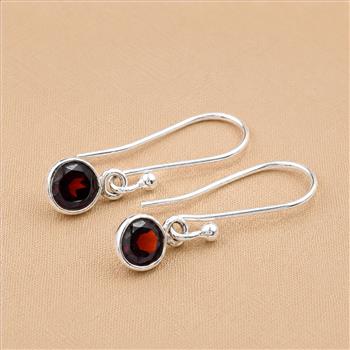 No Reserve 925 Sterling Silver 3.55 Ct Round Garnet Earrings