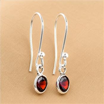 No Reserve 925 Sterling Silver 3.55 Ct Round Garnet Earrings