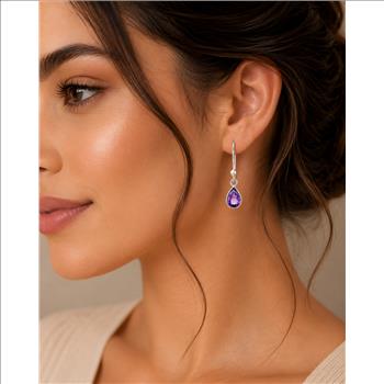 No Reserve 925 Sterling Silver 3.62 Ct Pear Amethyst Earrings