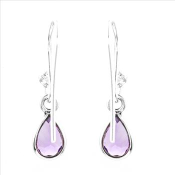 No Reserve 925 Sterling Silver 3.62 Ct Pear Amethyst Earrings