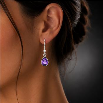 No Reserve 925 Sterling Silver 3.62 Ct Pear Amethyst Earrings