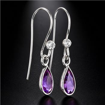No Reserve 925 Sterling Silver 3.62 Ct Pear Amethyst Earrings
