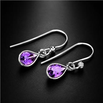 No Reserve 925 Sterling Silver 3.62 Ct Pear Amethyst Earrings