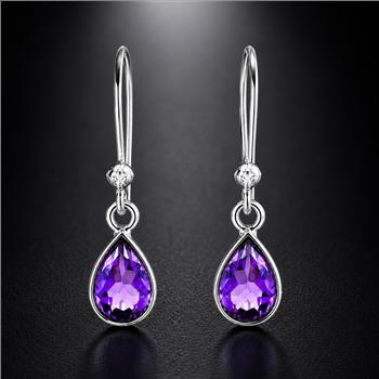 No Reserve 925 Sterling Silver 3.62 Ct Pear Amethyst Earrings