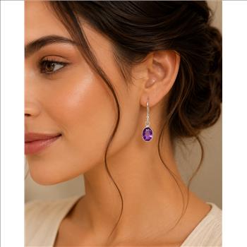 No Reserve 925 Sterling Silver 4.10 Ct Oval Amethyst Earrings