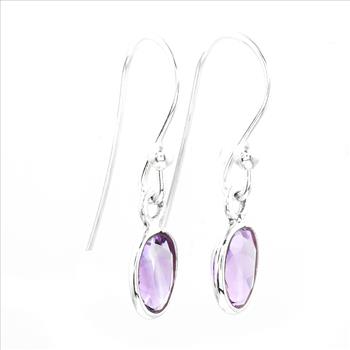 No Reserve 925 Sterling Silver 4.10 Ct Oval Amethyst Earrings