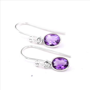 No Reserve 925 Sterling Silver 4.10 Ct Oval Amethyst Earrings