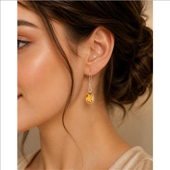 No Reserve 925 Sterling Silver 4.22 Ct Oval Citrine Earrings