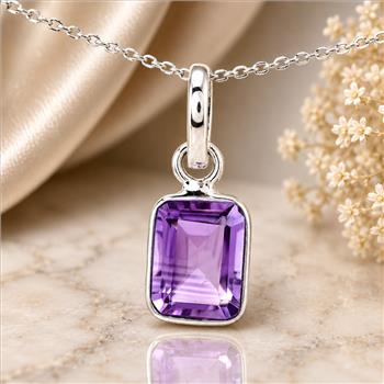 No Reserve 925 Sterling Silver 4.40 Ct Octagon Amethyst Pendant