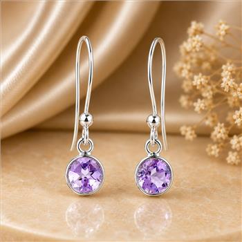 No Reserve 925 Sterling Silver 4.50 Ct Round Amethyst Earrings